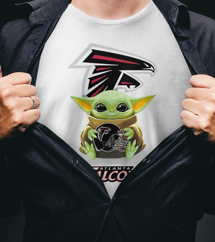Grogu Holding Atlanta Falcons Helmet T-Shirt