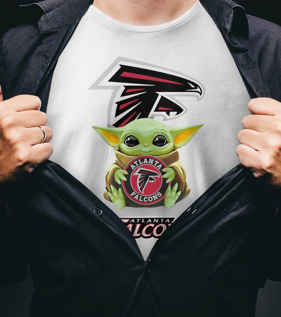 Grogu Atlanta Falcons Hug Logo White T-Shirt