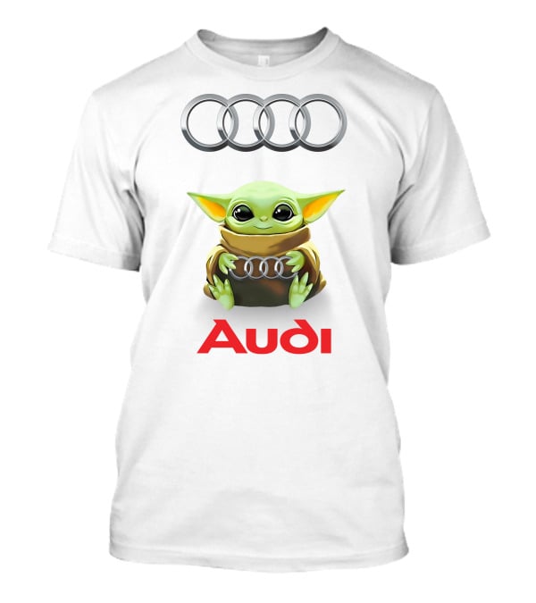 Grogu Hug Audi Rings Logo White T-Shirt