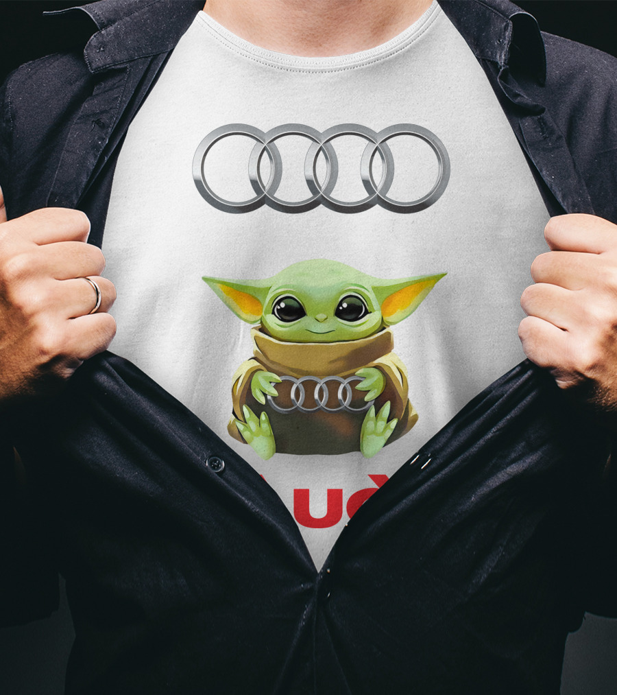 Grogu Hug Audi Rings Logo White T-Shirt
