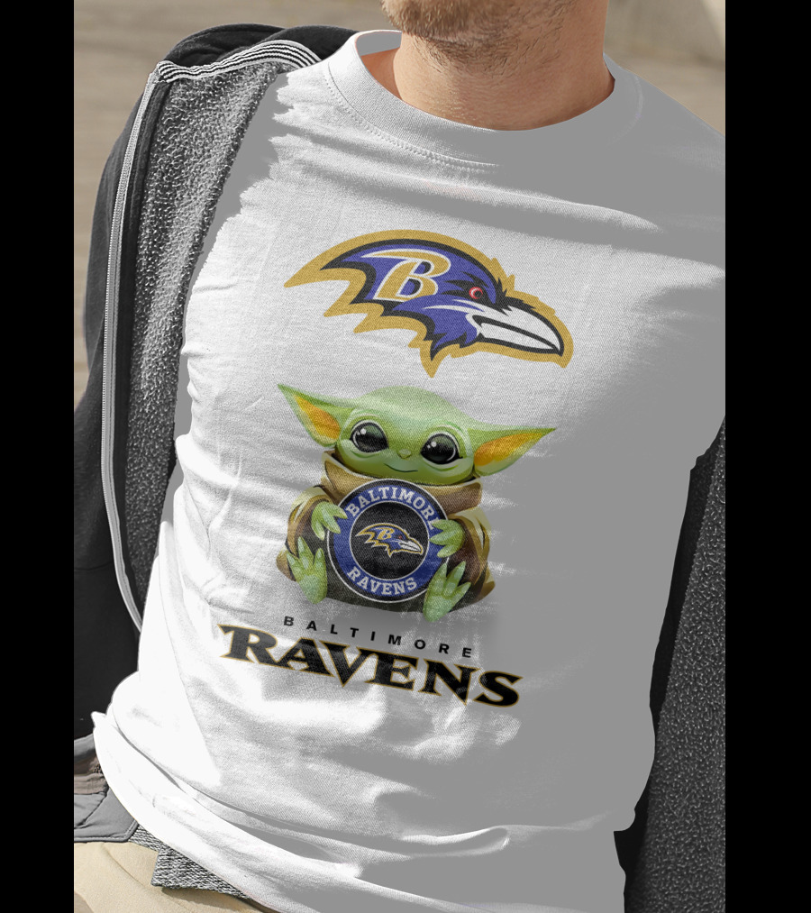 Baltimore Ravens Grogu Holding Ravens T-Shirt