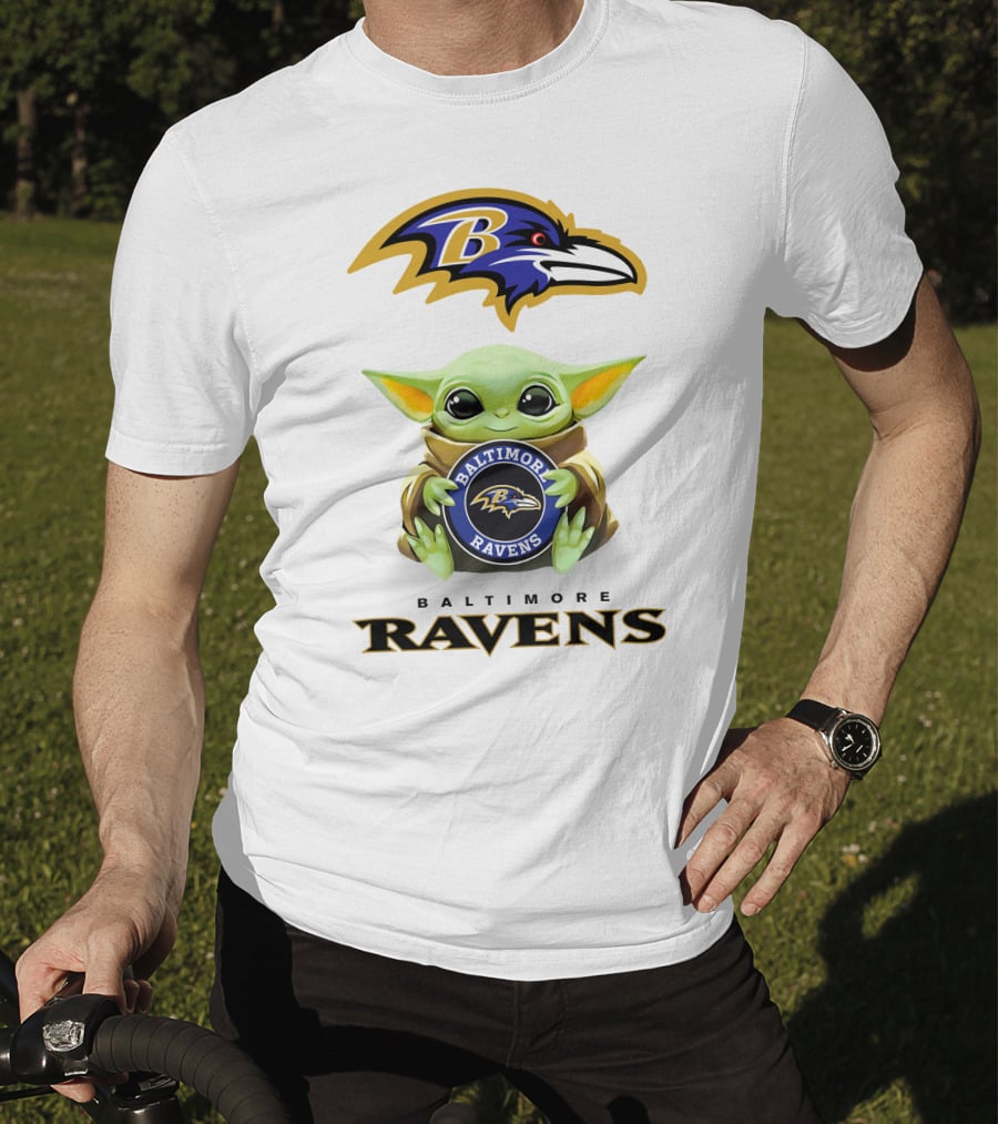 Baltimore Ravens Grogu Holding Ravens T-Shirt