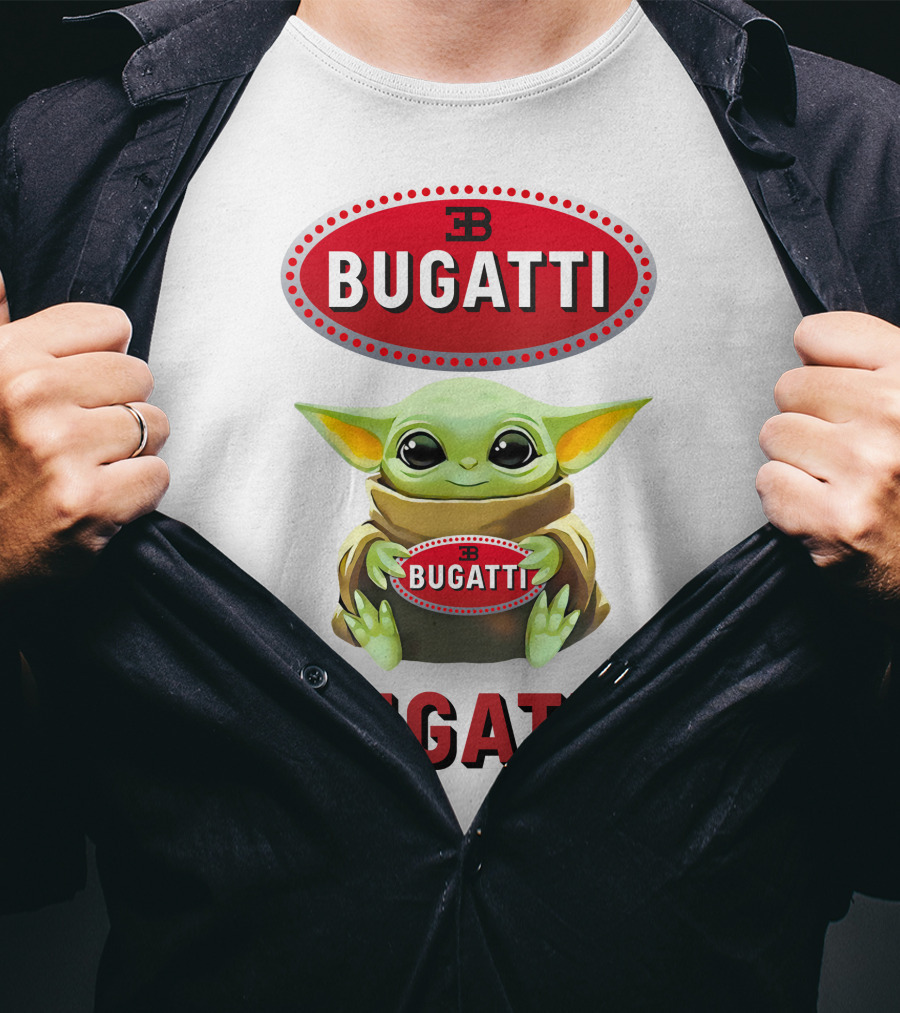 Grogu Holding Bugatti Logo Red And White T-Shirt