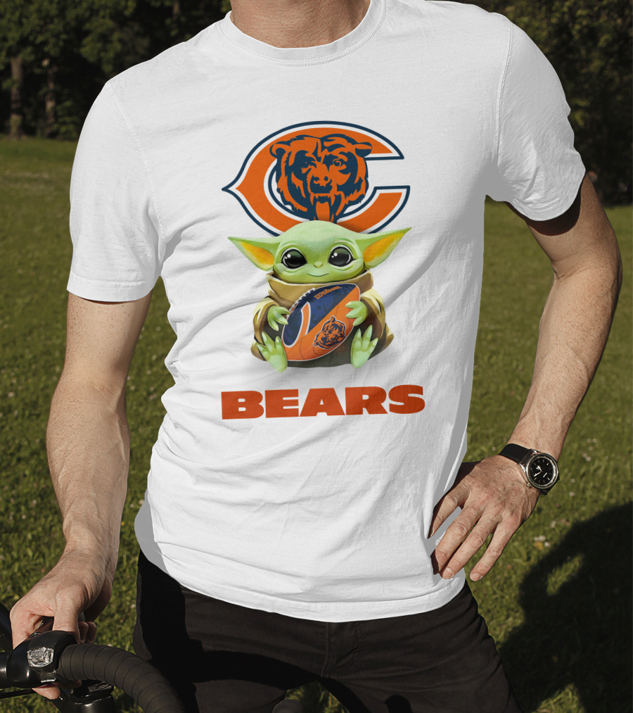 Chicago Bears Grogu Holding Football With Team T-Shirt