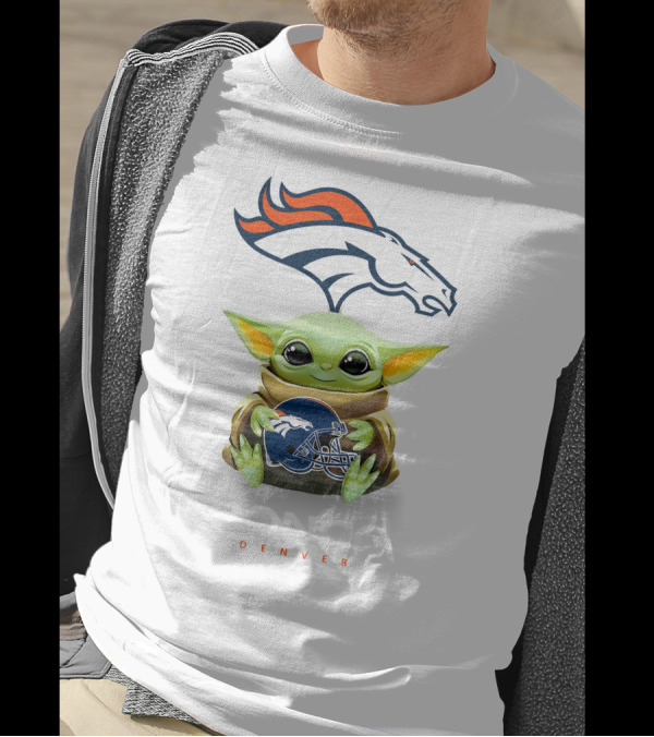 Grogu Holding Denver Broncos Helmet T-Shirt