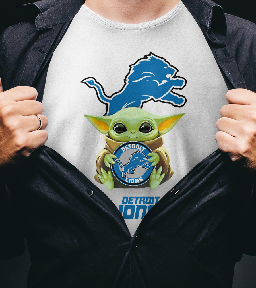Grogu Holding Detroit Lions Emblem With Detroit Lions T-Shirt