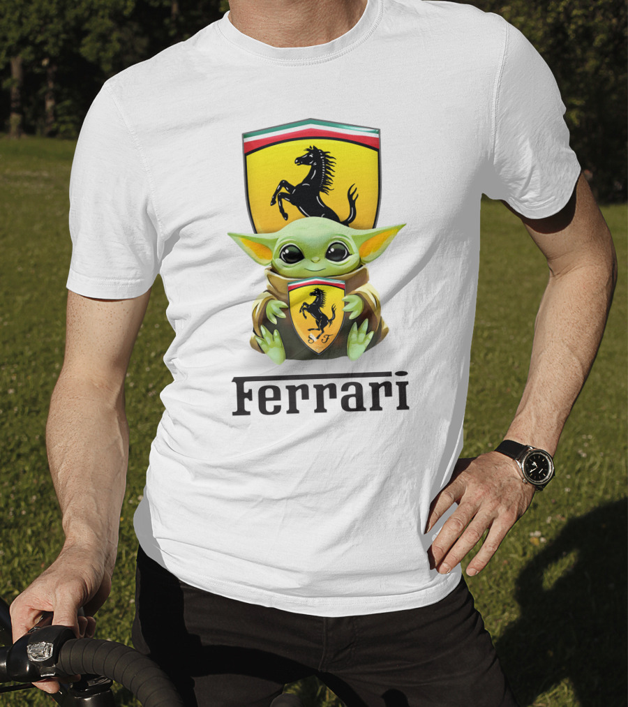 Grogu Hug Ferrari Emblem Iconic Fusion T-Shirt