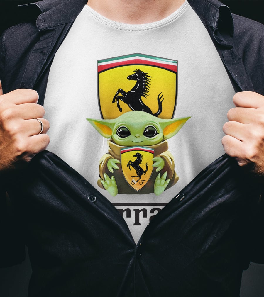 Grogu Hug Ferrari Emblem Iconic Fusion T-Shirt