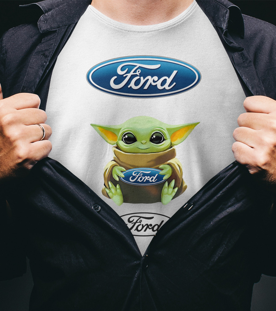 Ford Logo Grogu Hug Plush Mandalorian Baby Yoda White T-Shirt