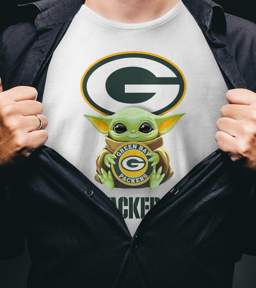 Grogu Green Bay Packers Hug Logo Packers T-Shirt