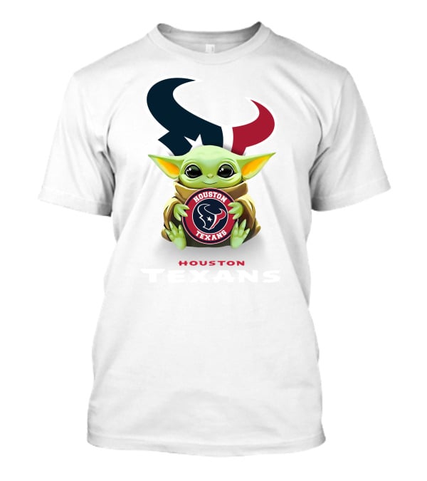 Grogu Holding Houston Texans Emblem With Oversized Logo Background T-Shirt