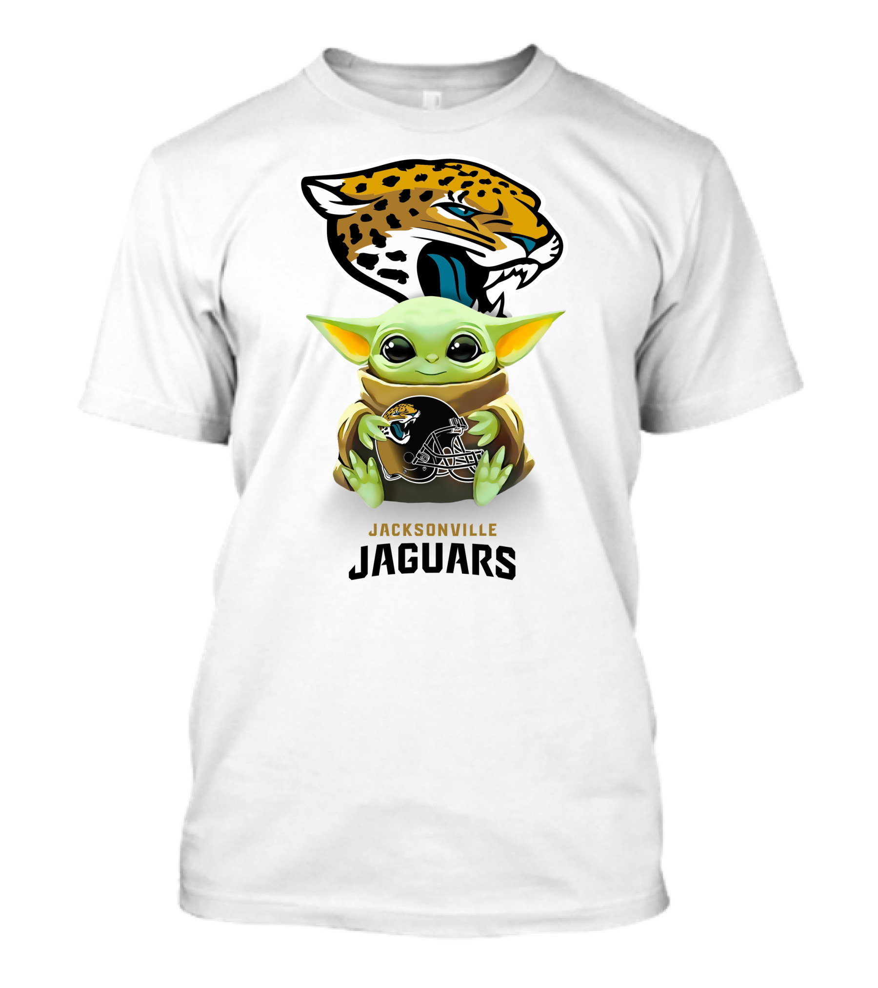 Grogu Holding Jacksonville Jaguars Logo Helmet Football Team Fan Merchandise T-Shirt
