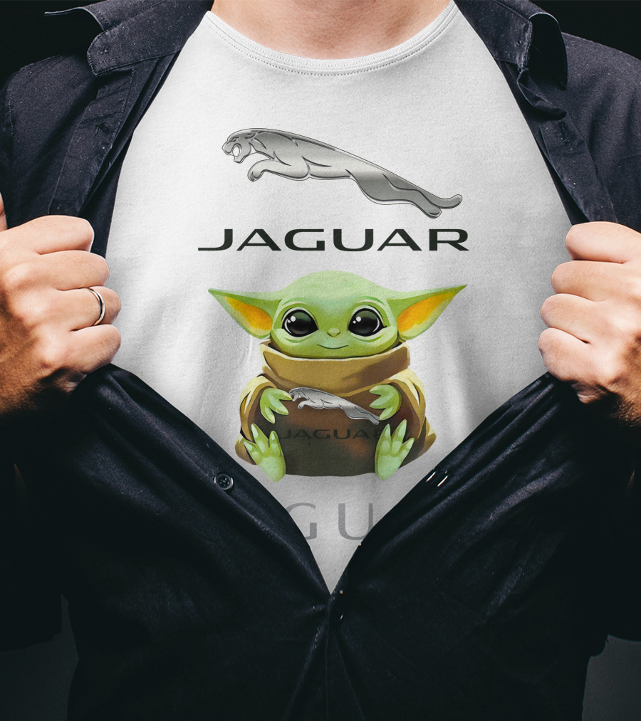 Grogu Holding Jaguar Logo Embrace T-Shirt