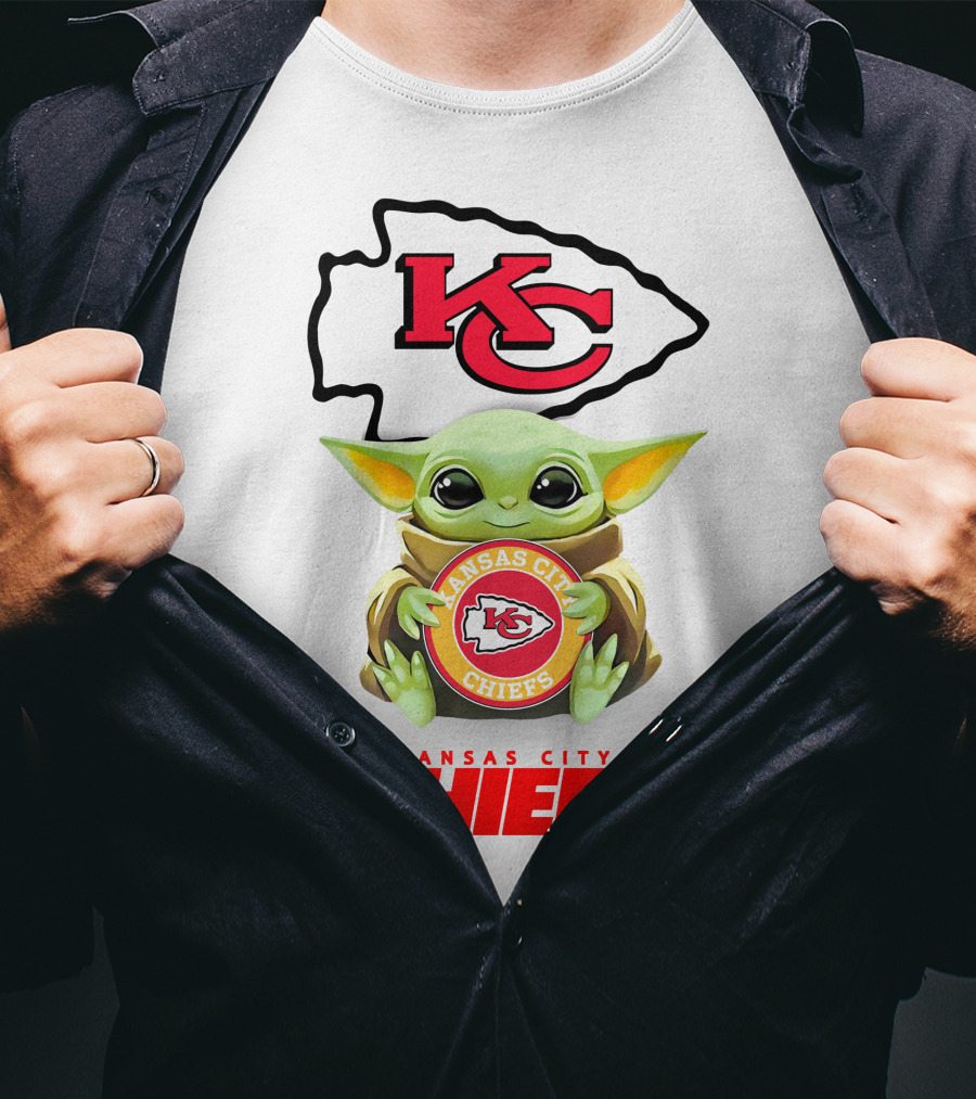 Kansas City Chiefs Grogu Hugging Team Emblem T-Shirt