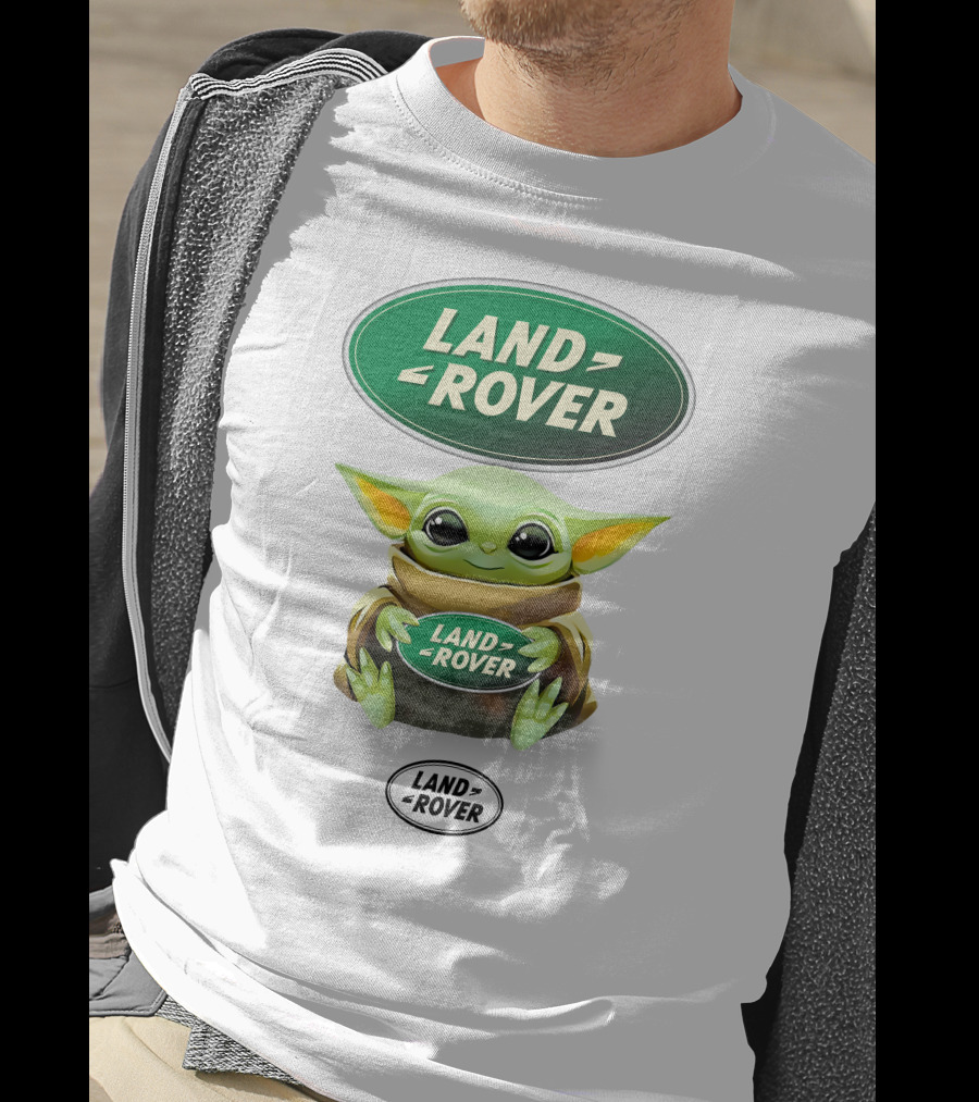 Grogu Holding Land Rover Logo Emblem T-Shirt