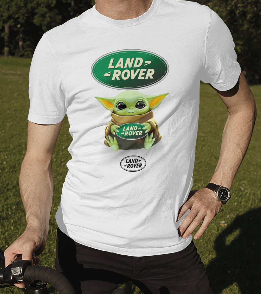 Grogu Holding Land Rover Logo Emblem T-Shirt