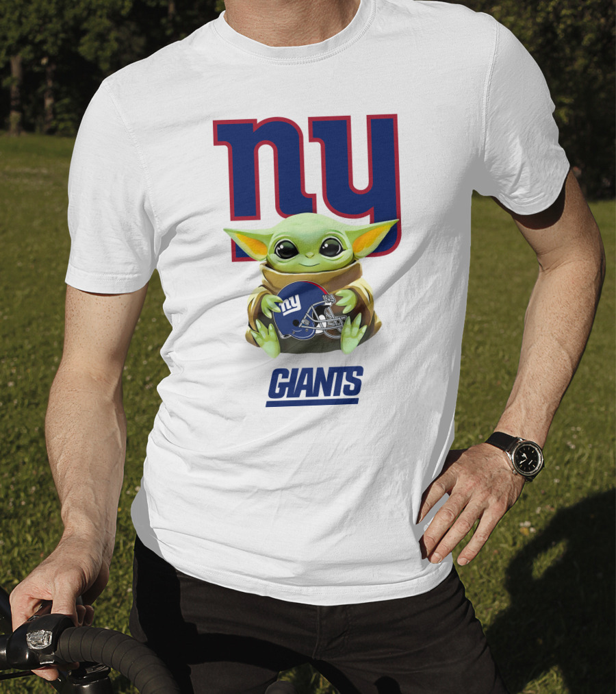 Grogu NY Giants Helmet Hug With Giants Text T-Shirt