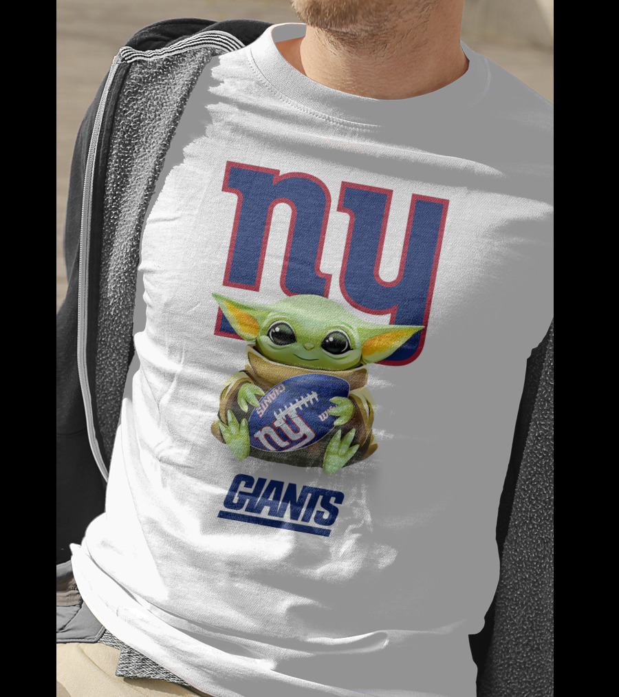 Grogu New York Giants Football Hug Tailgate White T-Shirt
