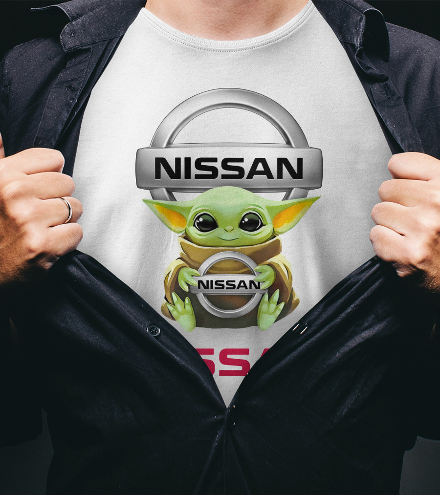 Nissan Grogu Hug Logo With Baby Alien Character T-Shirt