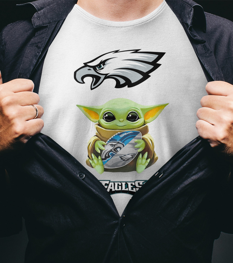 Philadelphia Eagles Grogu Hug Football Tailgate White T-Shirt