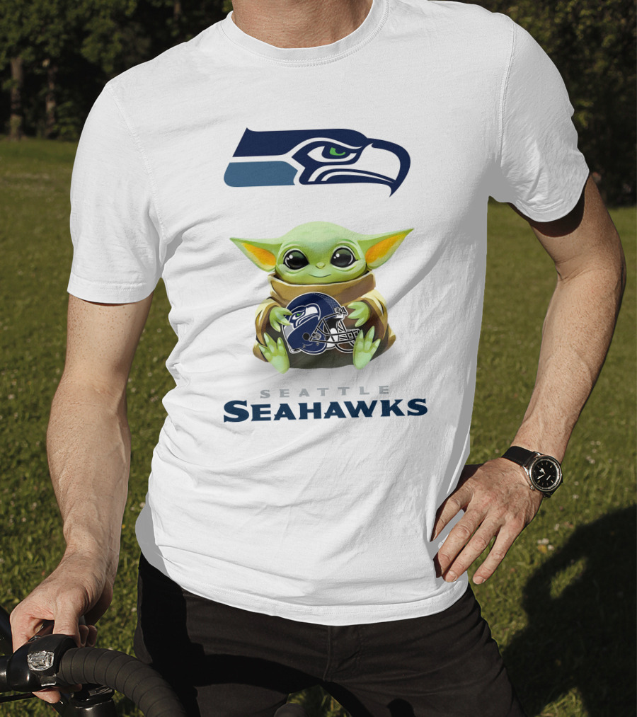 Grogu Holding Seattle Seahawks Helmet T-Shirt