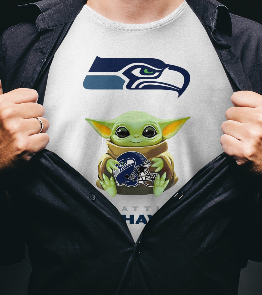 Grogu Holding Seattle Seahawks Helmet T-Shirt