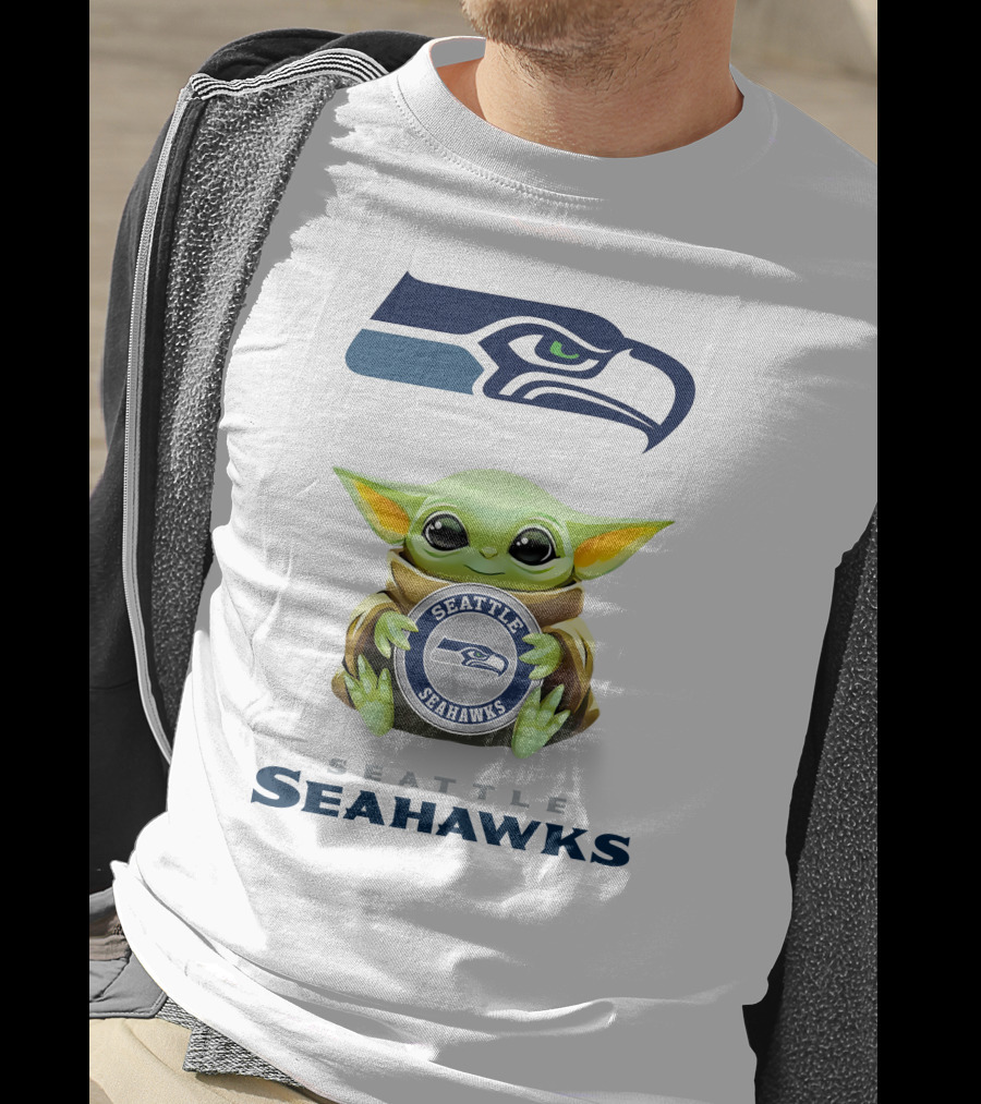 Grogu Seattle Seahawks Hugging T-Shirt