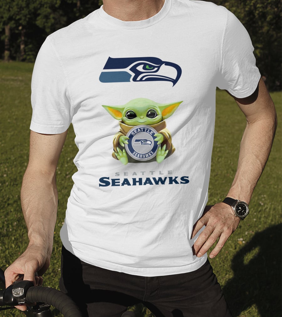 Grogu Seattle Seahawks Hugging T-Shirt
