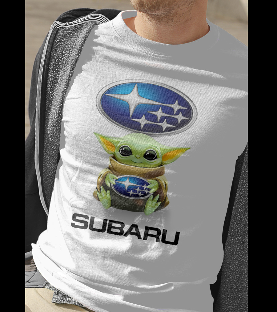 Grogu Holding Subaru Logo With Symbol And Text T-Shirt