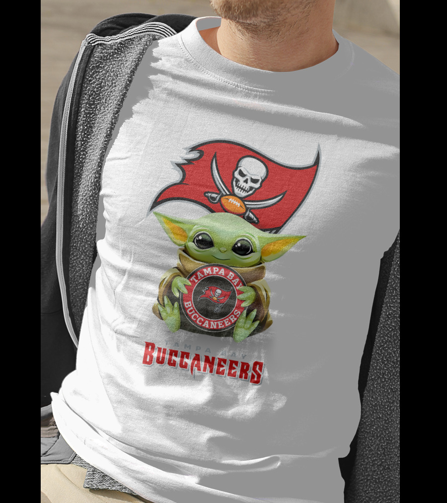 Grogu Holding Tampa Bay Buccaneers Emblem With Flag T-Shirt