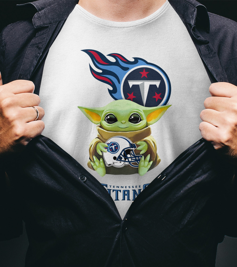 Grogu Holding Tennessee Titans Helmet T-Shirt