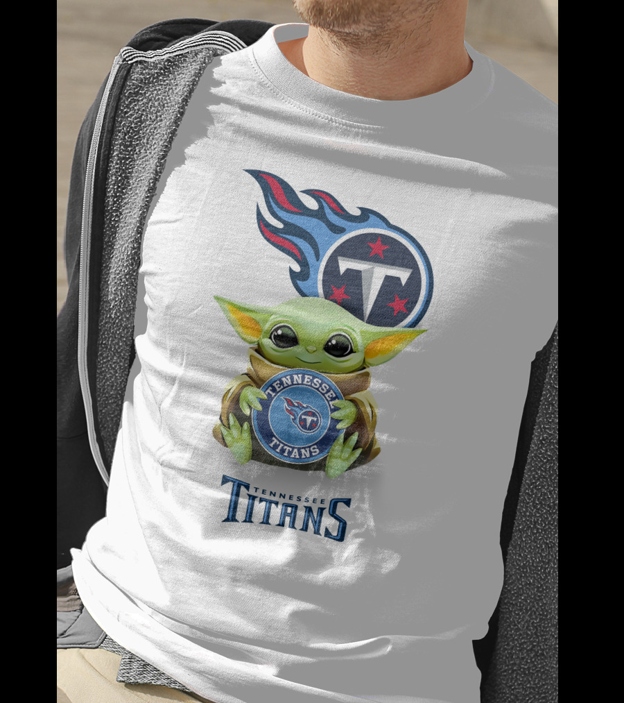 Grogu Holding Tennessee Titans Logo Star Wars Crossover White T-Shirt