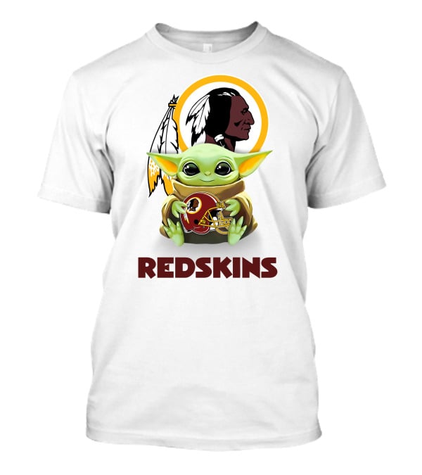 Grogu Hugging Washington Redskins Helmet With Classic Redskins T-Shirt
