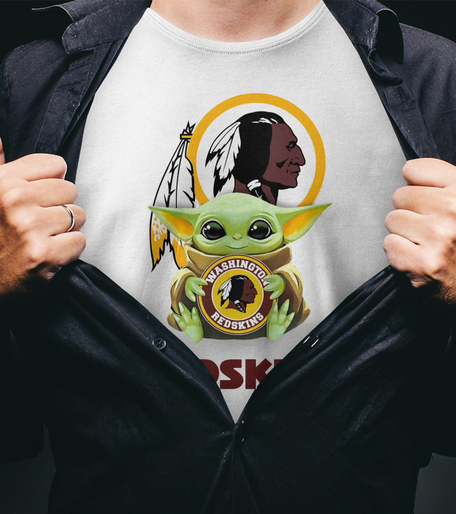 Grogu Holding Washington Redskins Logo Fans Unite T-Shirt