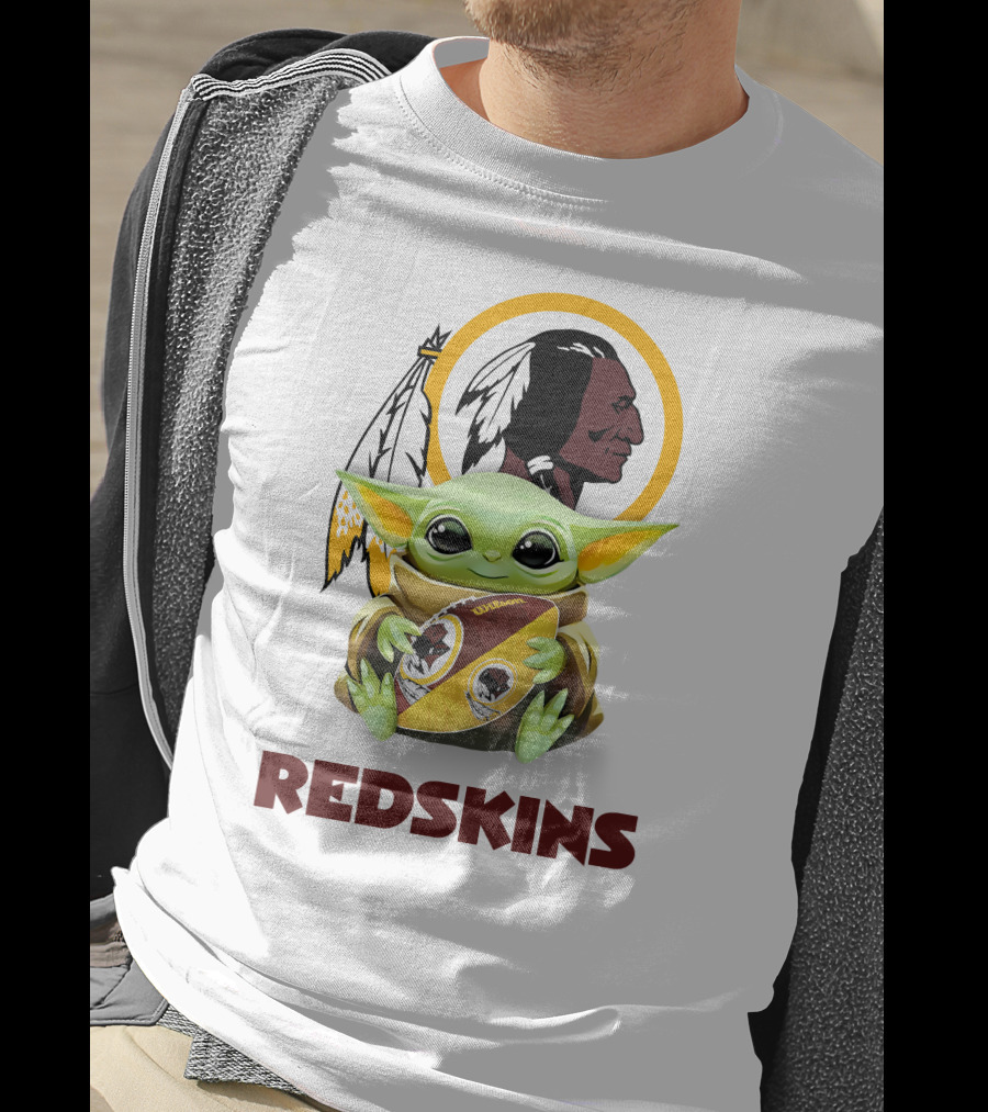 Grogu Redskins Football Hug With Team Logo And Native American T-Shirt