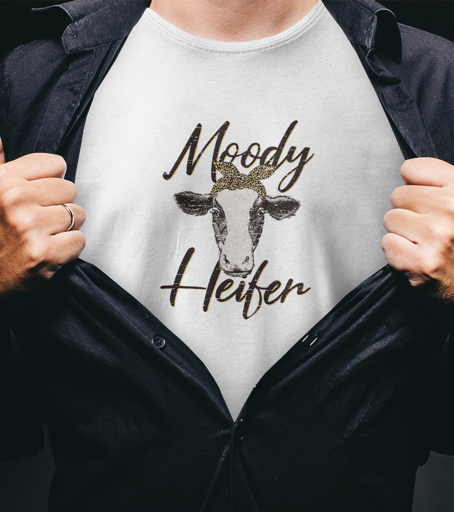 Moody Heifer Cow With Leopard Print Bow T-Shirt
