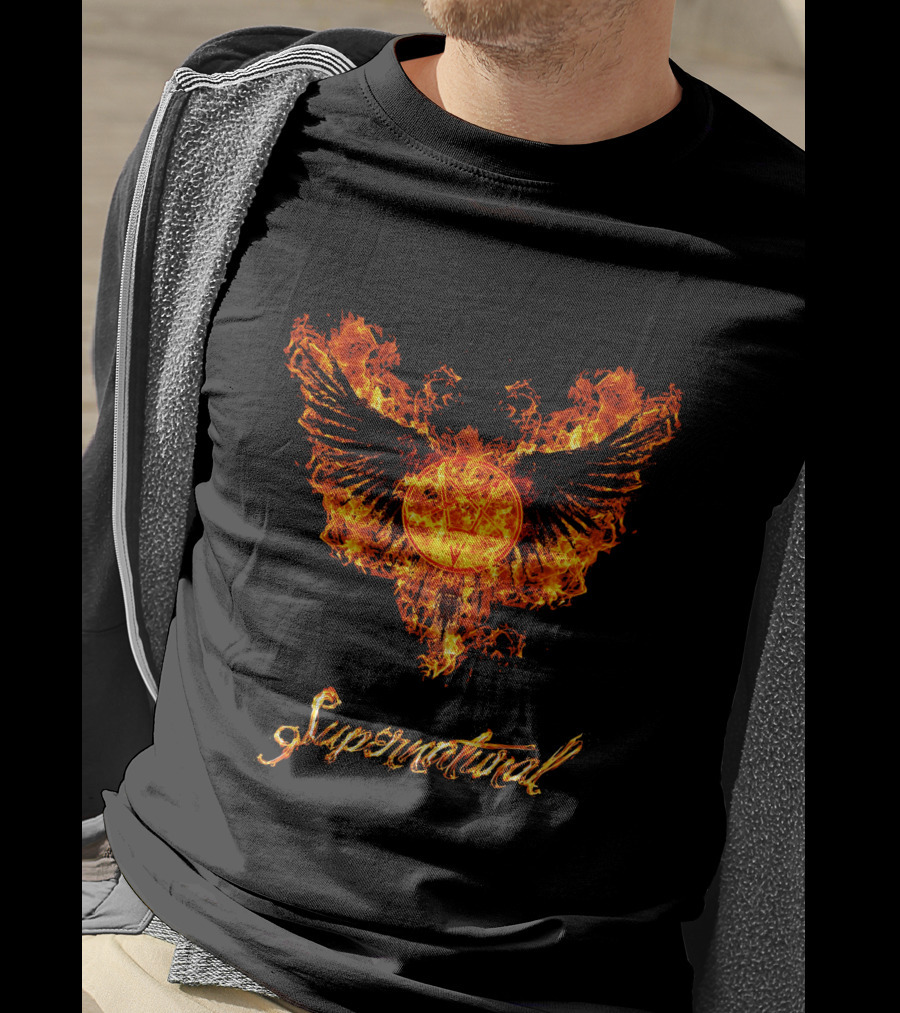 Supernatural Fiery Wings With Pentagram T-Shirt