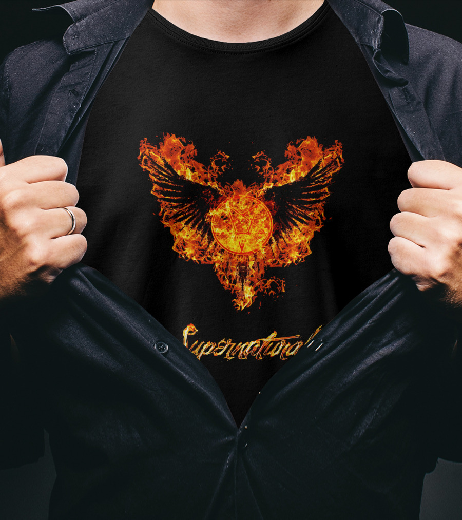 Supernatural Fiery Wings With Pentagram T-Shirt