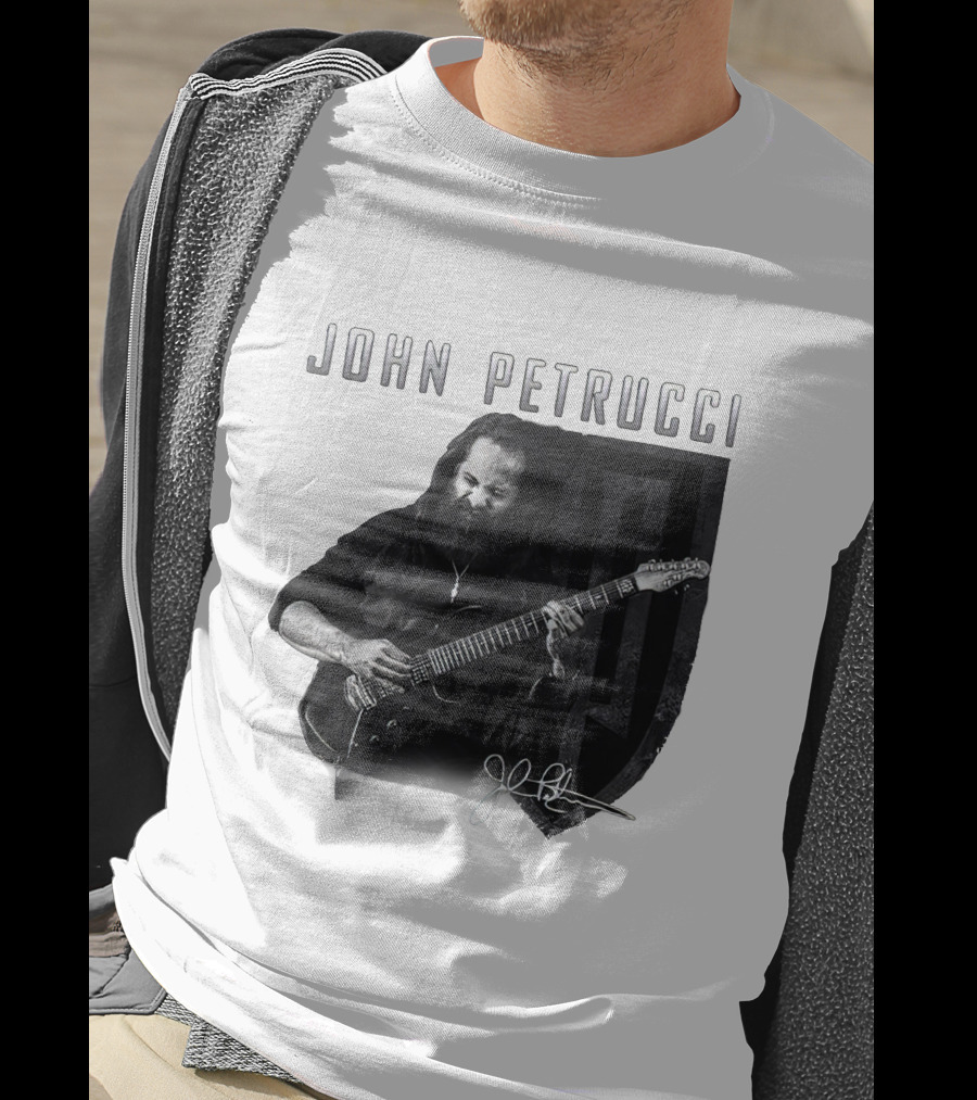 John Petrucci Guitarist Black And White Portrait With Signature T-Shirt