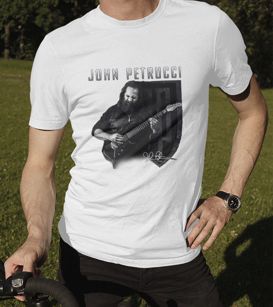 John Petrucci Guitarist Black And White Portrait With Signature T-Shirt
