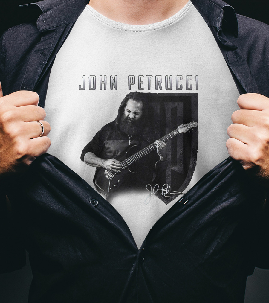 John Petrucci Guitarist Black And White Portrait With Signature T-Shirt
