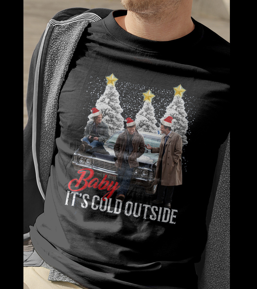 Baby It's Cold Outside Supernatural Christmas Tree Impala Scene T-Shirt