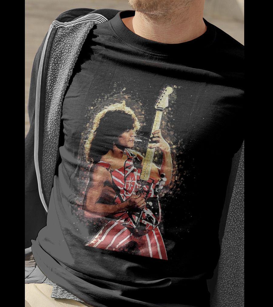 Guitar Legend Iconic Pose Rock Star Stripes T-Shirt