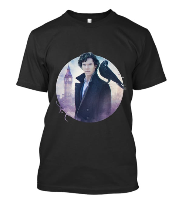 S.H Art Detective Silhouette With Crow And Clock Tower T-Shirt