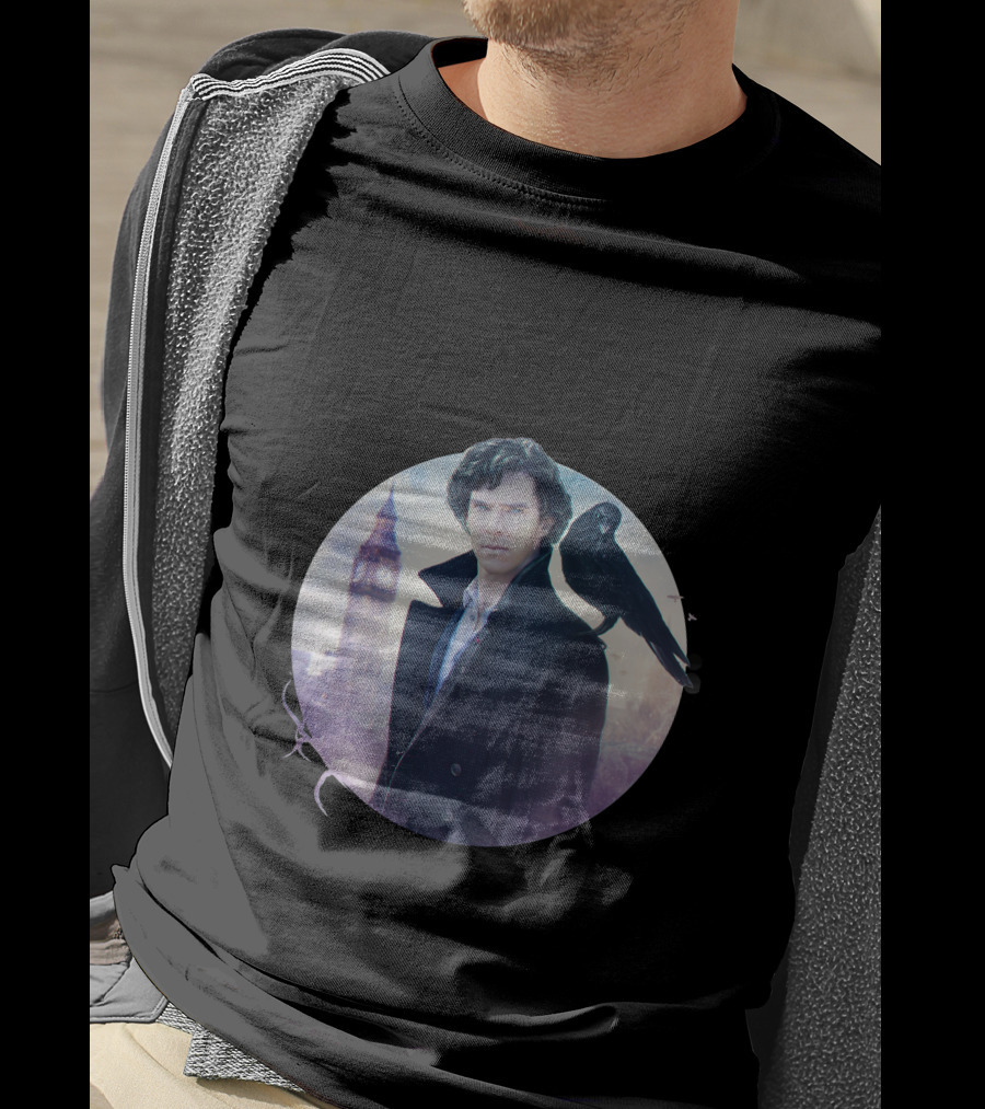 S.H Art Detective Silhouette With Crow And Clock Tower T-Shirt