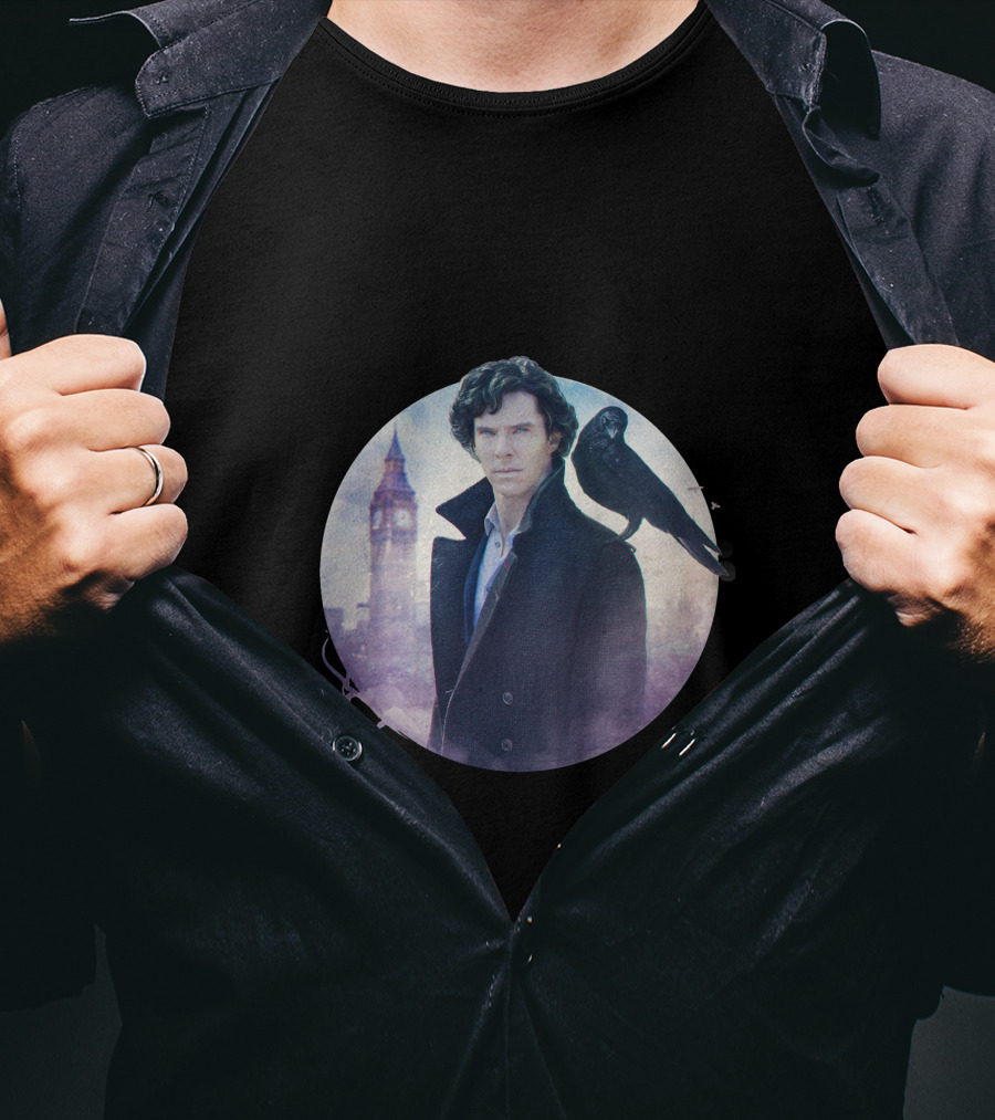 S.H Art Detective Silhouette With Crow And Clock Tower T-Shirt