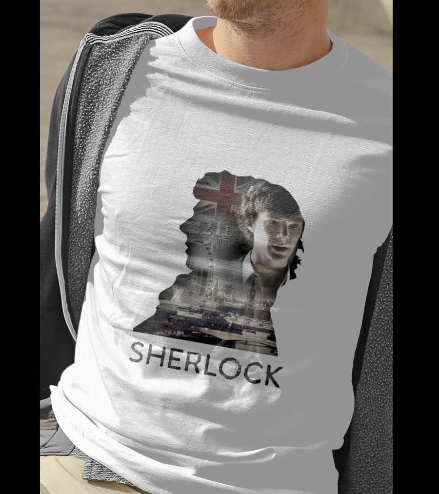 Sherlock 221B London Silhouette Union Jack T-Shirt