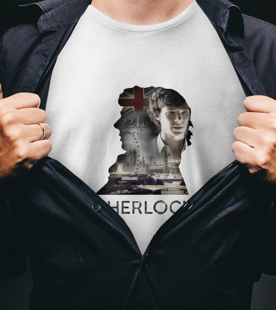 Sherlock 221B London Silhouette Union Jack T-Shirt