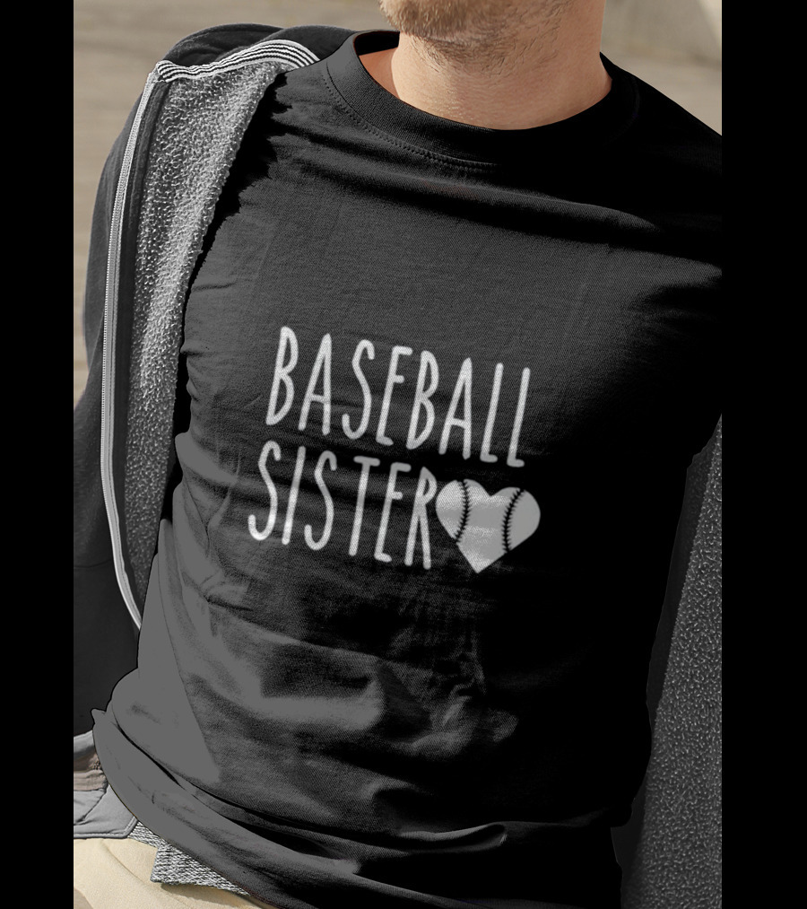 Baseball Sister Heart Baseball Stitch Heart T-Shirt