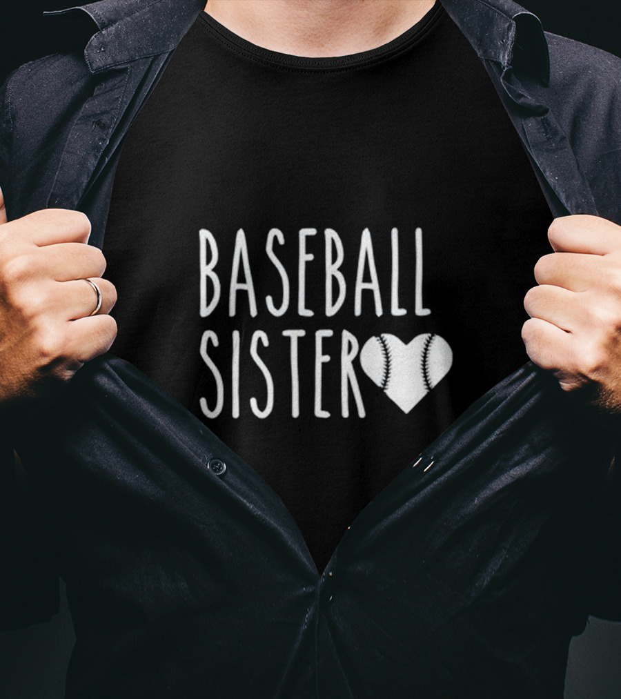Baseball Sister Heart Baseball Stitch Heart T-Shirt